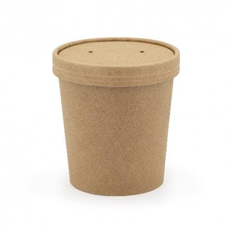 50 Pots à soupe + couvercle kraft brun 450 ml.